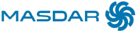 Masdar logo with blue text and turbine symbol