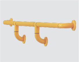 A yellow bar with two handles on it, now reinforced with PVC corner and wall guard protection solutions from Warrior WPS.