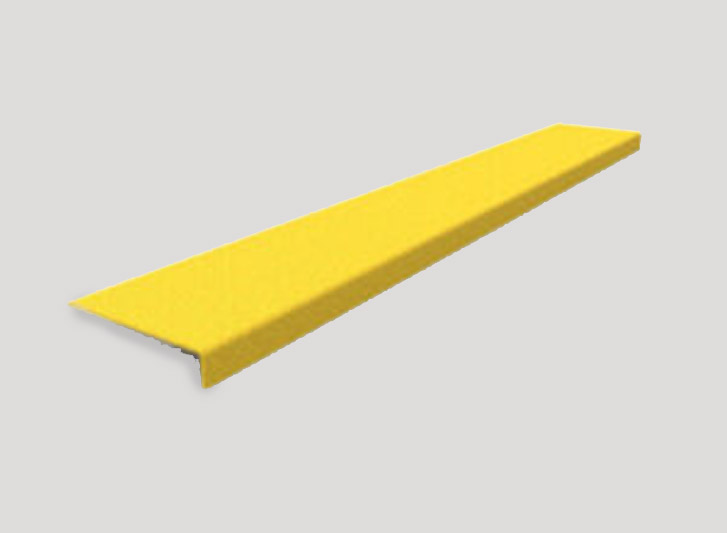 A yellow PVC stair rail on a grey background.