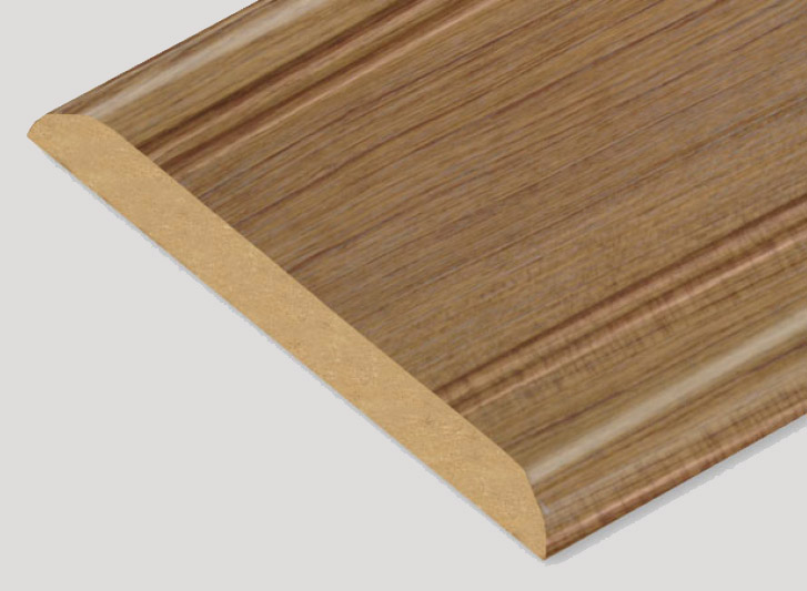 A close up image of a wooden skirting board featuring Wood Corner Guards.