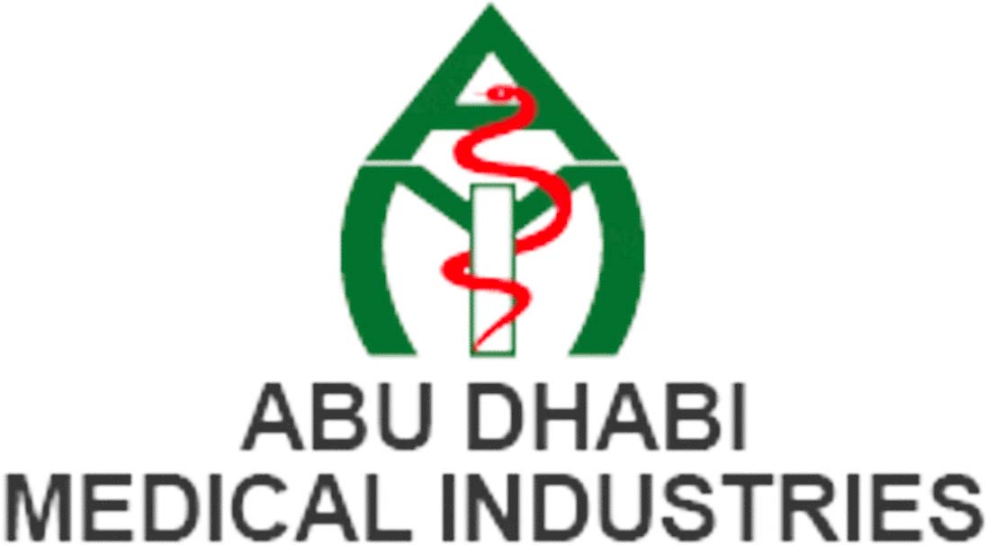 Abu Dhabi Medical Industries logo with green caduceus